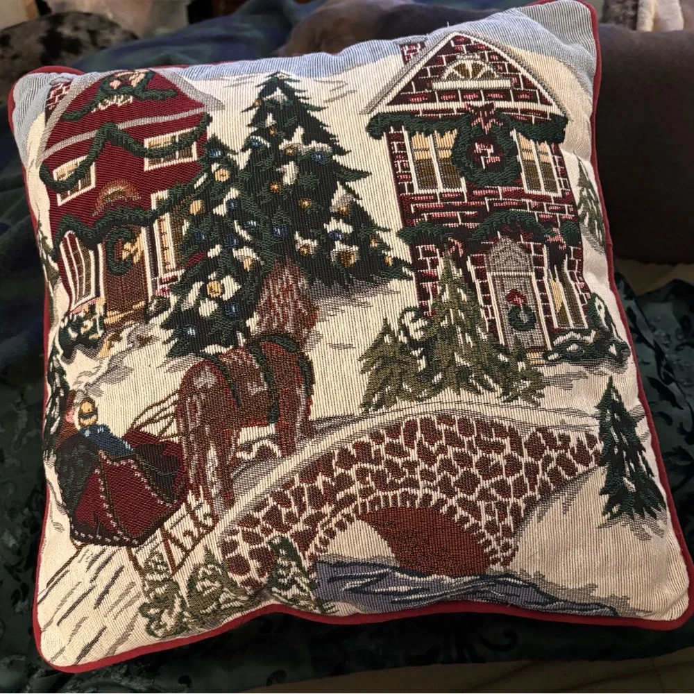 Beautiful Vintage Tapestry Christmas Pillow